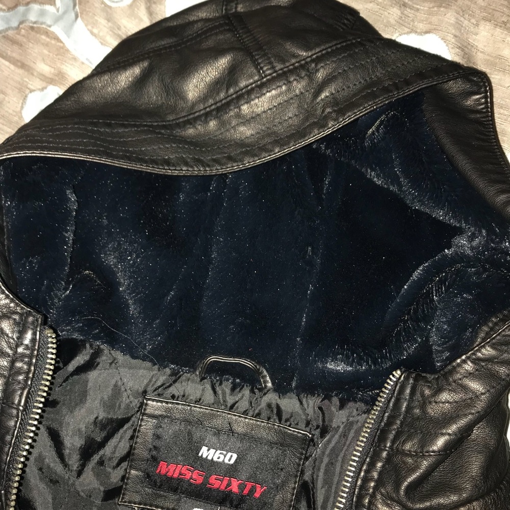 Miss sixty leather Jacket with fur hood 🖤💕